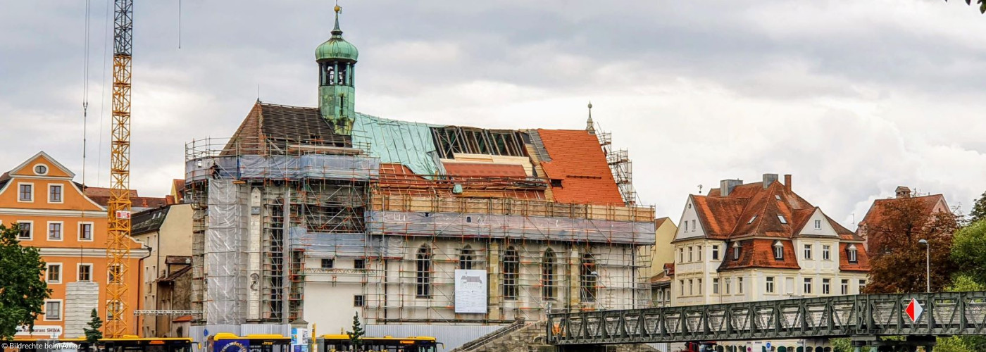 Oswaldkirche Regensburg Baustelle Donau Panorama