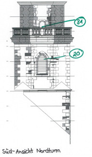 DEK_Suedansicht des Nordturms mit Nummern